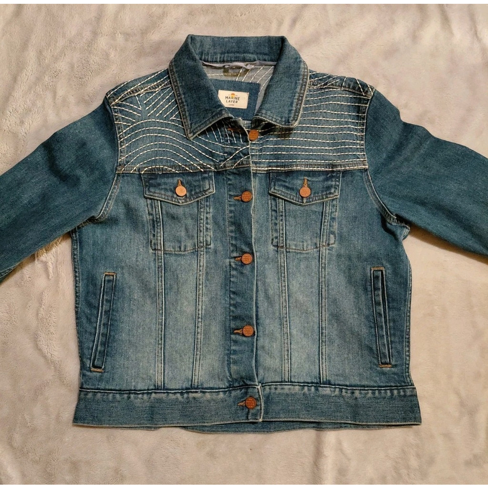 MARINE LAYER Blue Jean Eileen Embroidered Jacket Soft Denim Size Women's Large - Picture 5 of 13